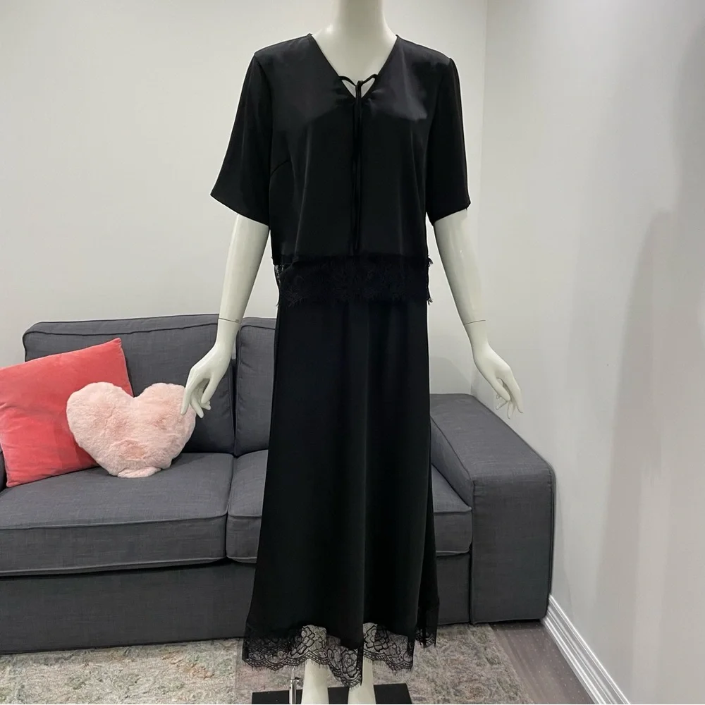 NWT KAFFE KAhilda Skirt Size Medium (Danish 38) Silky Black with Lace Trim - Picture 14 of 16